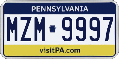 PA license plate MZM9997