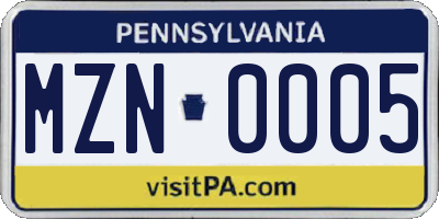 PA license plate MZN0005
