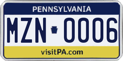 PA license plate MZN0006