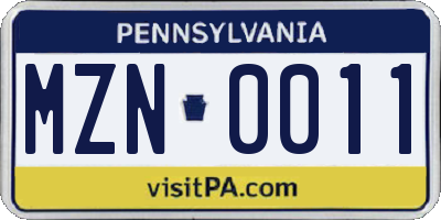 PA license plate MZN0011