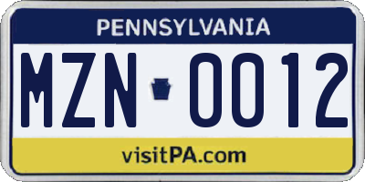 PA license plate MZN0012