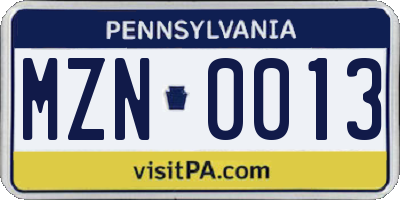 PA license plate MZN0013
