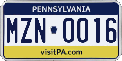 PA license plate MZN0016