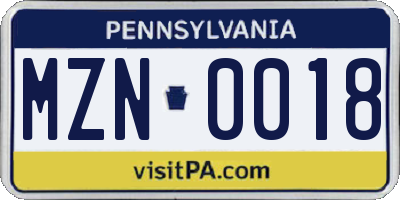 PA license plate MZN0018