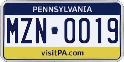 PA license plate MZN0019