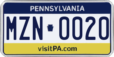 PA license plate MZN0020