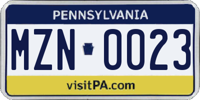 PA license plate MZN0023