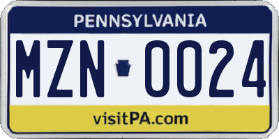 PA license plate MZN0024