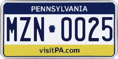PA license plate MZN0025