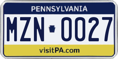 PA license plate MZN0027