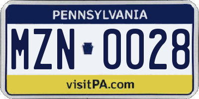 PA license plate MZN0028