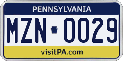 PA license plate MZN0029