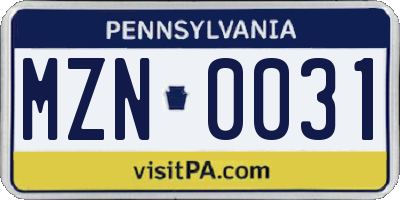 PA license plate MZN0031