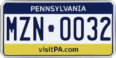 PA license plate MZN0032