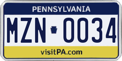 PA license plate MZN0034