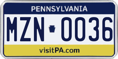 PA license plate MZN0036