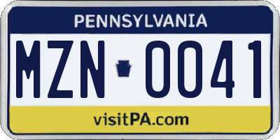 PA license plate MZN0041