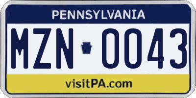 PA license plate MZN0043