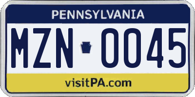 PA license plate MZN0045