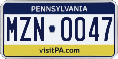 PA license plate MZN0047