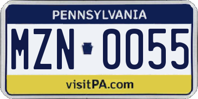 PA license plate MZN0055