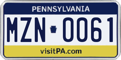 PA license plate MZN0061