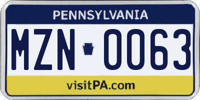PA license plate MZN0063