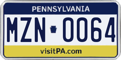PA license plate MZN0064