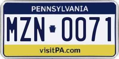 PA license plate MZN0071