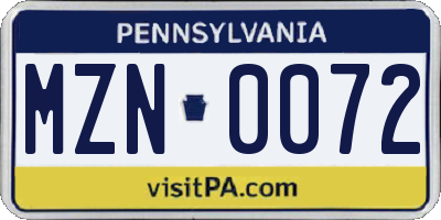 PA license plate MZN0072