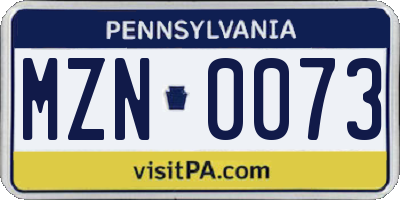 PA license plate MZN0073