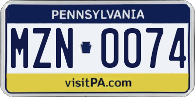 PA license plate MZN0074