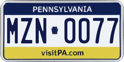 PA license plate MZN0077
