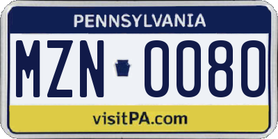 PA license plate MZN0080