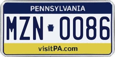 PA license plate MZN0086
