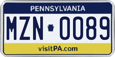 PA license plate MZN0089
