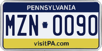 PA license plate MZN0090