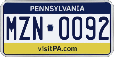 PA license plate MZN0092