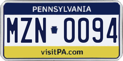 PA license plate MZN0094