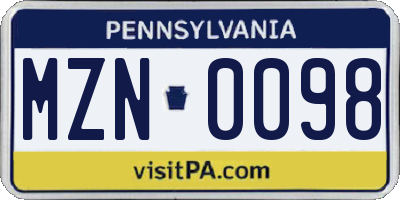 PA license plate MZN0098