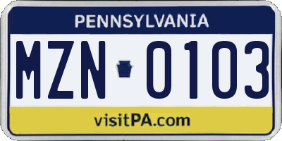 PA license plate MZN0103