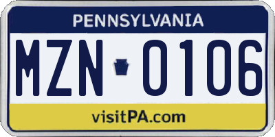 PA license plate MZN0106