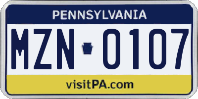 PA license plate MZN0107