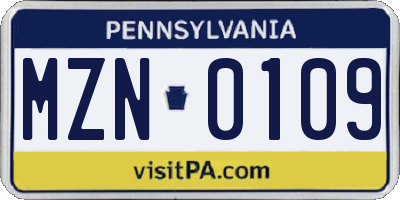 PA license plate MZN0109