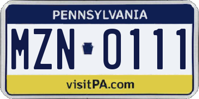 PA license plate MZN0111