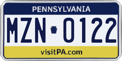 PA license plate MZN0122