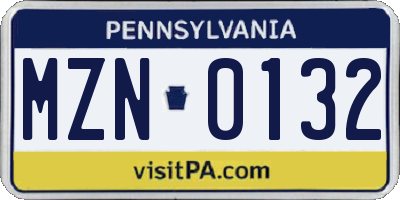 PA license plate MZN0132