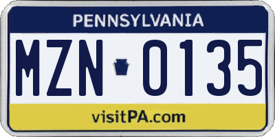 PA license plate MZN0135
