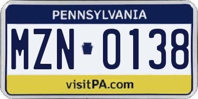 PA license plate MZN0138