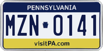 PA license plate MZN0141